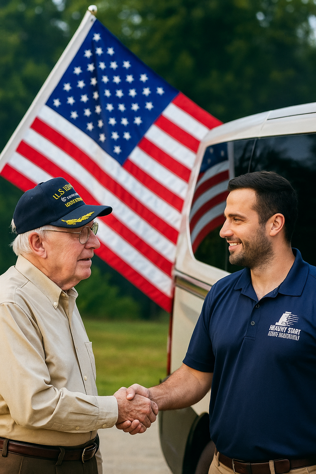 Driver greeting a veteran passenger